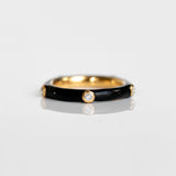 heroyne Joy Emotion Ring 18k Gold Vermeil White Topaz Black Enamel